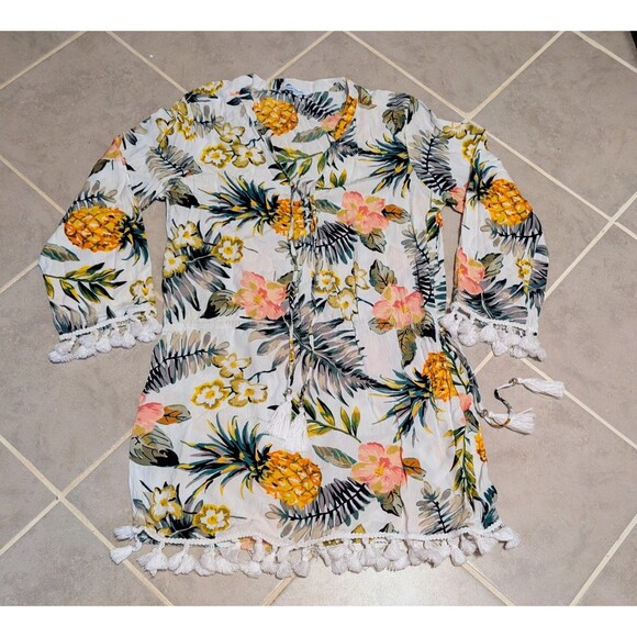 Blue Island Coverup swim tropical dress womens L - Picture 2 of 13
